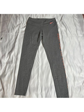 Women's Nike Gray Dri-Fit Leggings M with Orange "Just Do It" Logo